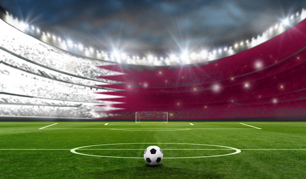 soccer stadium in the evening ready for the game